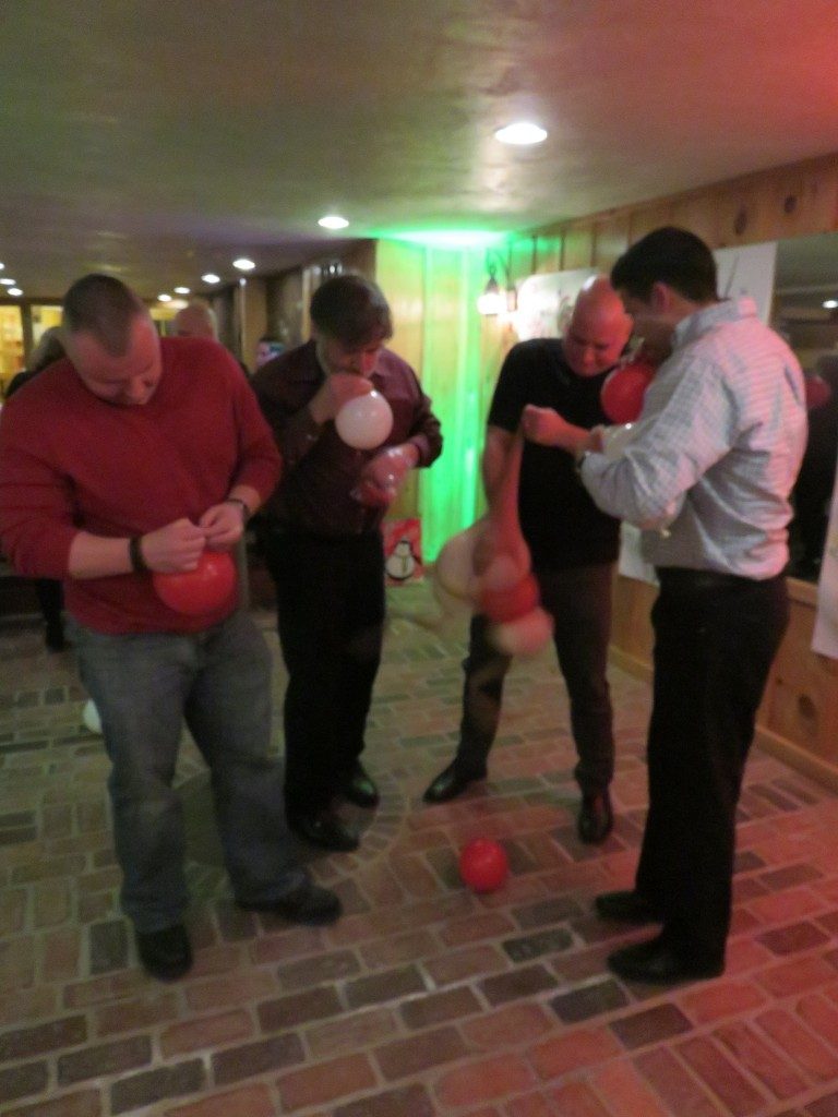 Playing a game at the employee Christmas party
