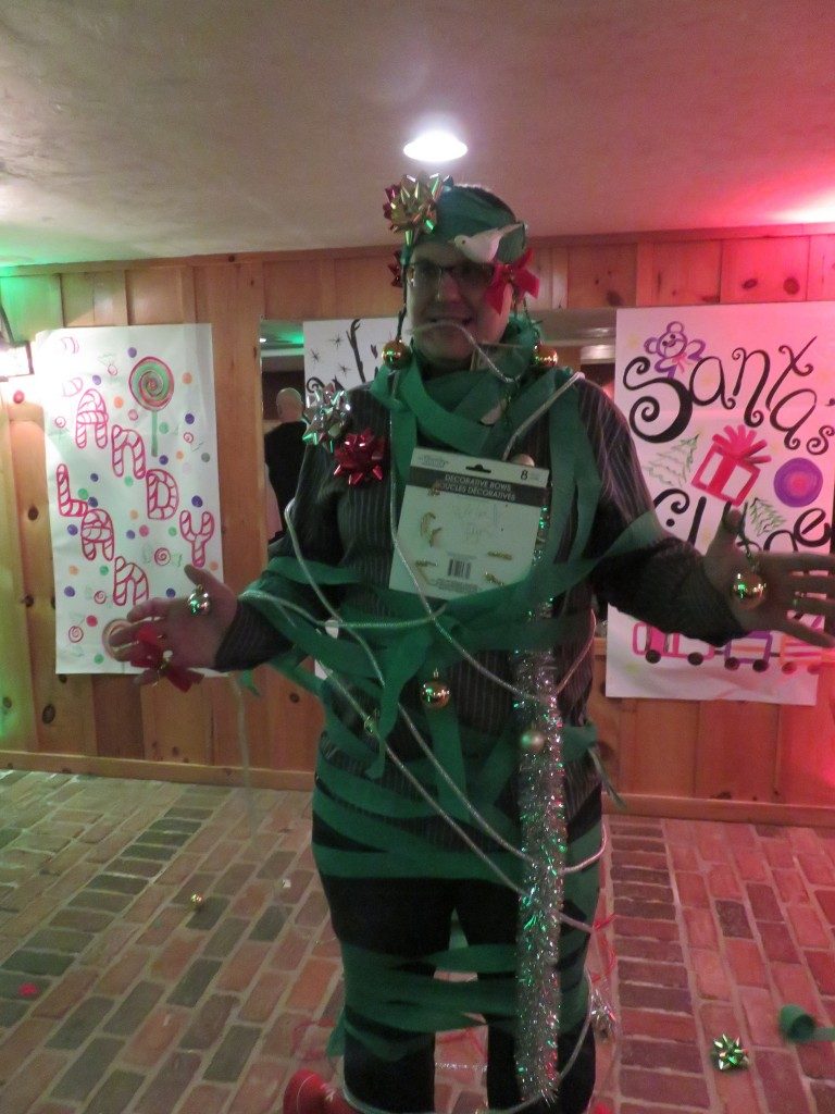 Mike dressed up after a Christmas party game.
